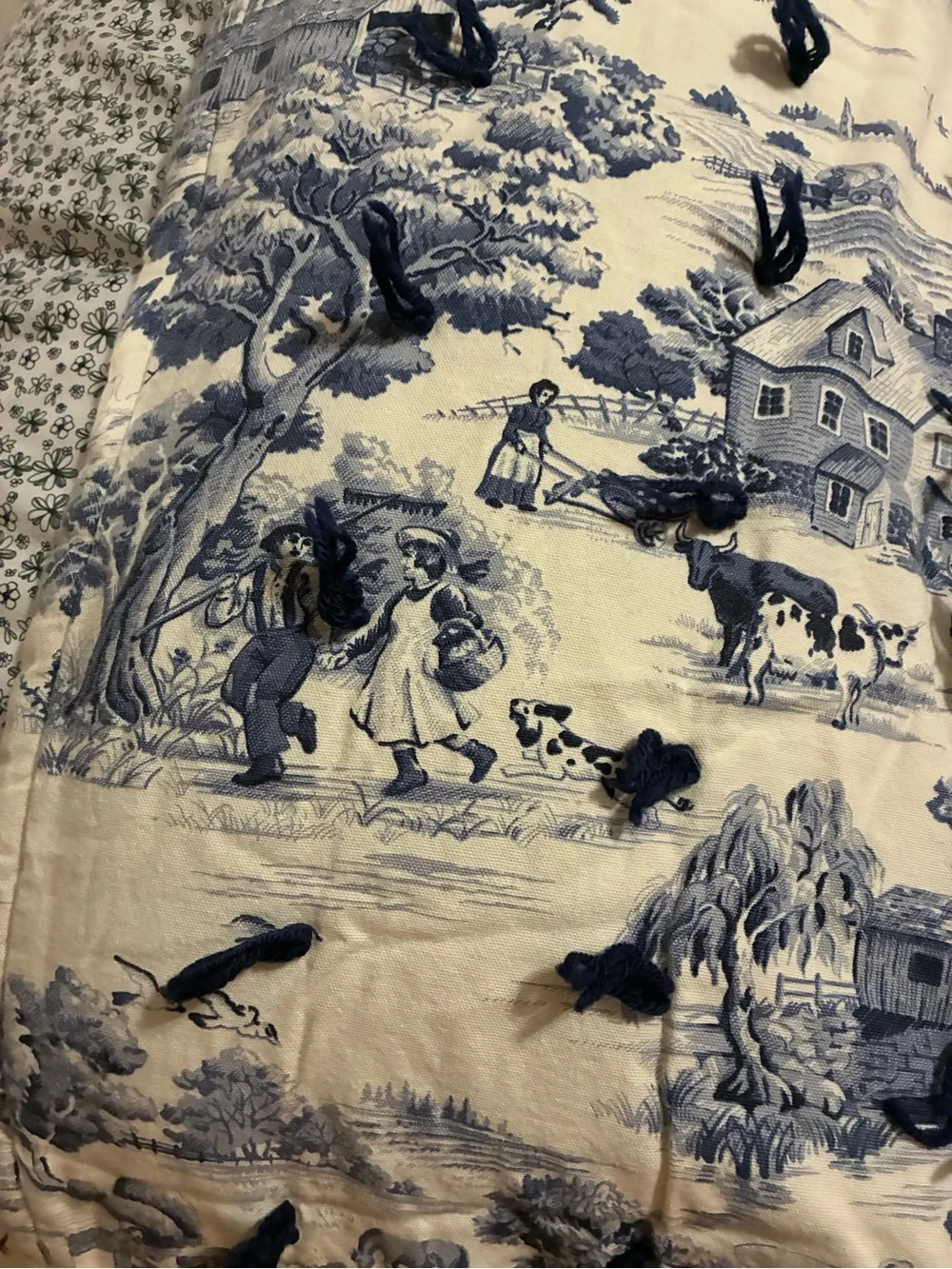 Blue Toile Tufted Quilt - Farmhouse-Inspired Bedding